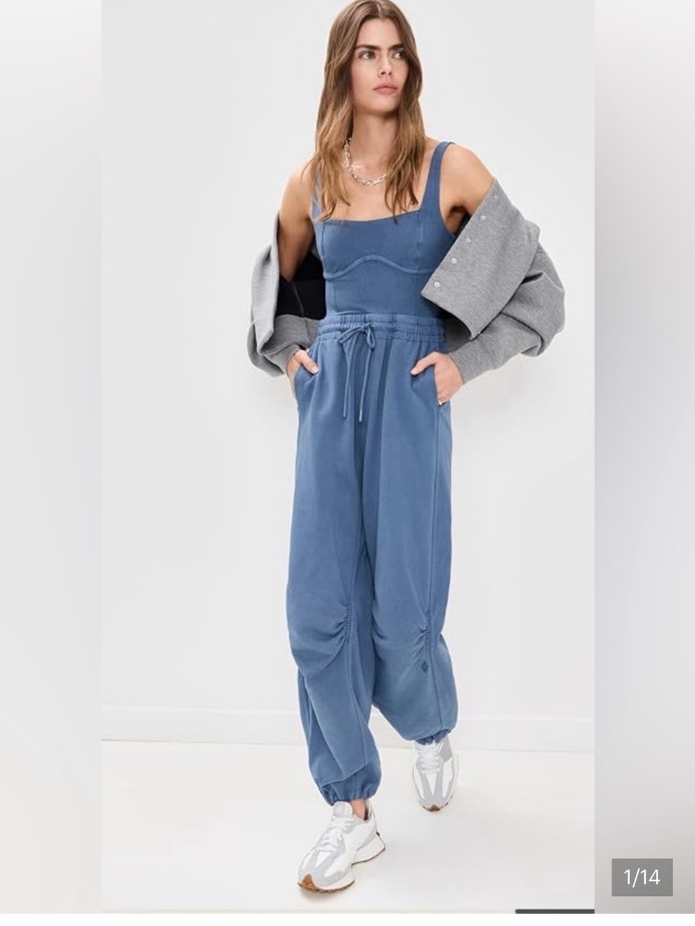Free People Movement Inbound Onesie Large Blue Jumpsuit VGUC